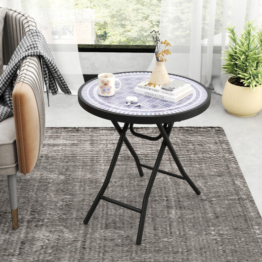 18 Inch Folding Side Table Patio Round Compact Coffee Table-Gray W2B
