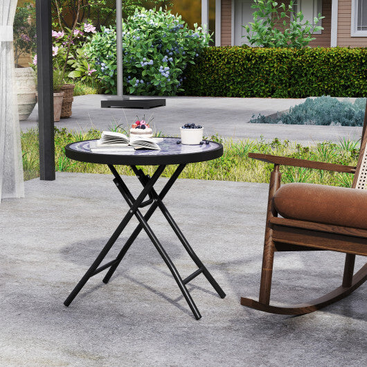 18 Inch Folding Side Table Patio Round Compact Coffee Table-Gray W2B