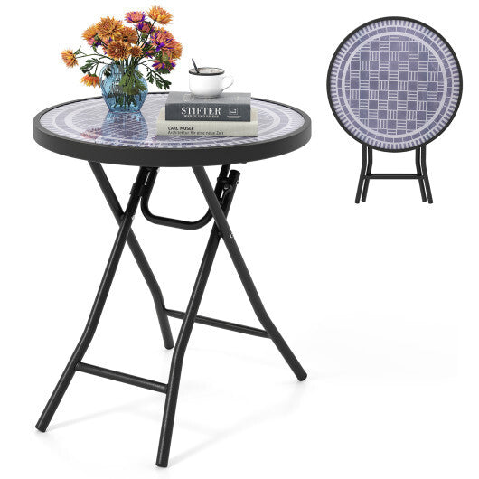 18 Inch Folding Side Table Patio Round Compact Coffee Table-Gray W2B