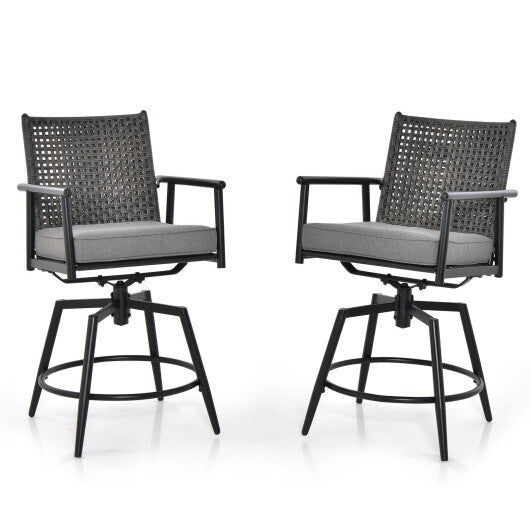 360 Degree Swivel Bar Stool Set of 2 with Metal Frame and PE Rattan Backrest-Black