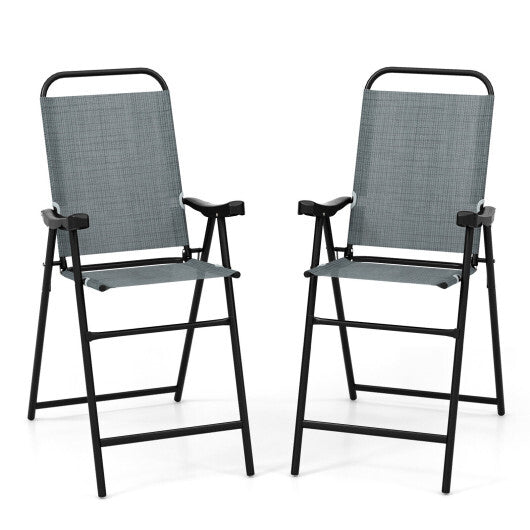Patio Folding Bar Stool Set of 2 with Metal Frame and Footrest-Blue W2B