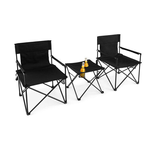 Outdoor Folding Camping Chairs and Table Set with Carrying Bag-Black W2B