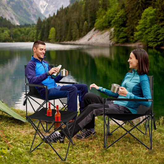 Outdoor Folding Camping Chairs and Table Set with Carrying Bag-Black W2B