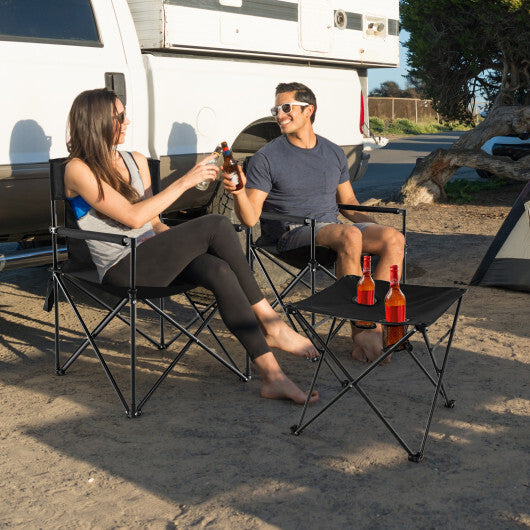 Outdoor Folding Camping Chairs and Table Set with Carrying Bag-Black W2B