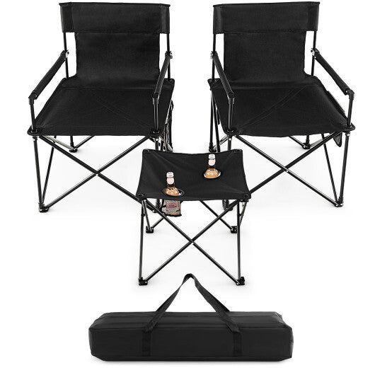 Outdoor Folding Camping Chairs and Table Set with Carrying Bag-Black W2B