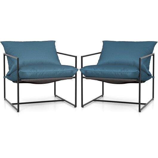 2 Pieces Sling Accent Chair Leisure Chair with Weatherproof Seat Fabric Indoor Outdoor-Navy W2B