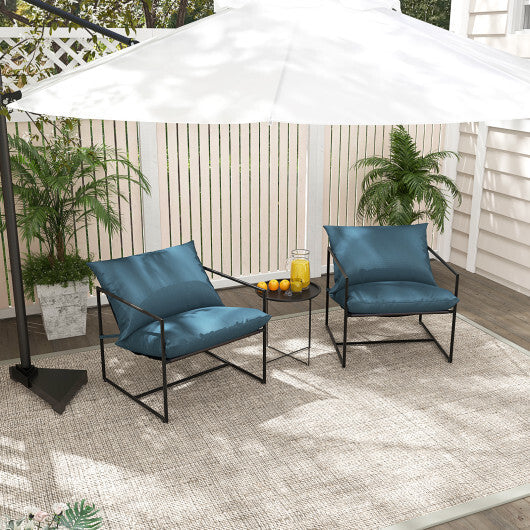 2 Pieces Sling Accent Chair Leisure Chair with Weatherproof Seat Fabric Indoor Outdoor-Navy W2B