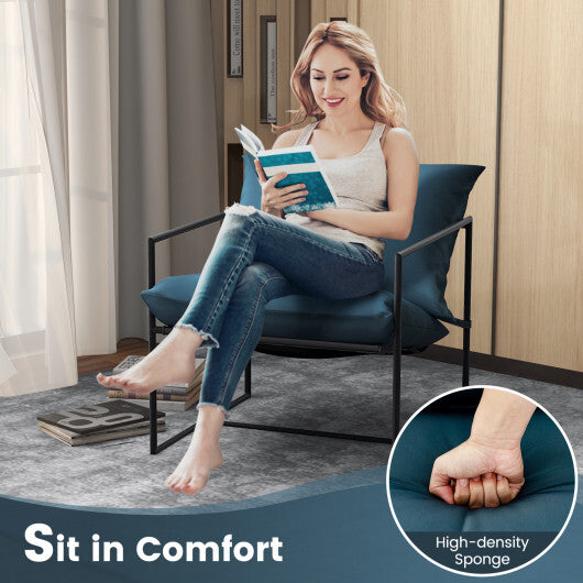 2 Pieces Sling Accent Chair Leisure Chair with Weatherproof Seat Fabric Indoor Outdoor-Navy W2B