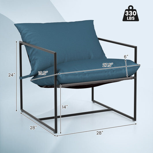 2 Pieces Sling Accent Chair Leisure Chair with Weatherproof Seat Fabric Indoor Outdoor-Navy W2B