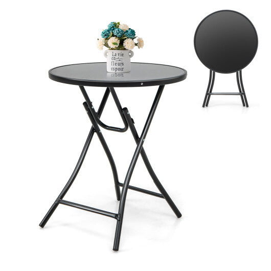 23 Inch Round Bistro Table with Tempered Glass Tabletop W2B