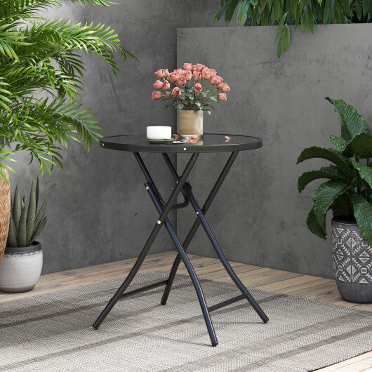 23 Inch Round Bistro Table with Tempered Glass Tabletop W2B