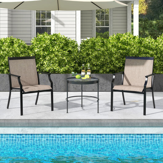 2 Piece Patio Dining Chairs Large Outdoor Chairs with Breathable Seat and Metal Frame-Blue W2B