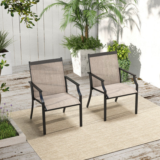 2 Piece Patio Dining Chairs Large Outdoor Chairs with Breathable Seat and Metal Frame-Blue W2B