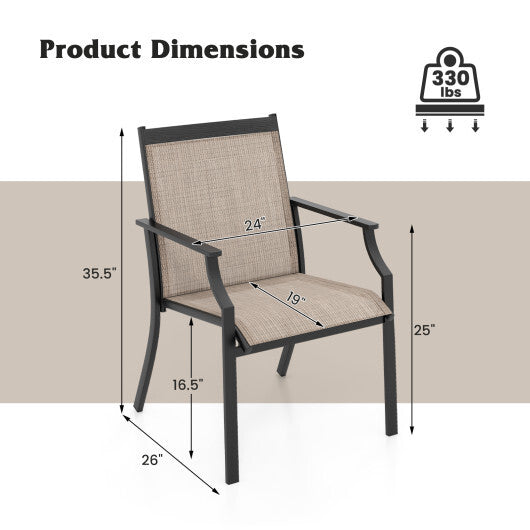 2 Piece Patio Dining Chairs Large Outdoor Chairs with Breathable Seat and Metal Frame-Blue W2B