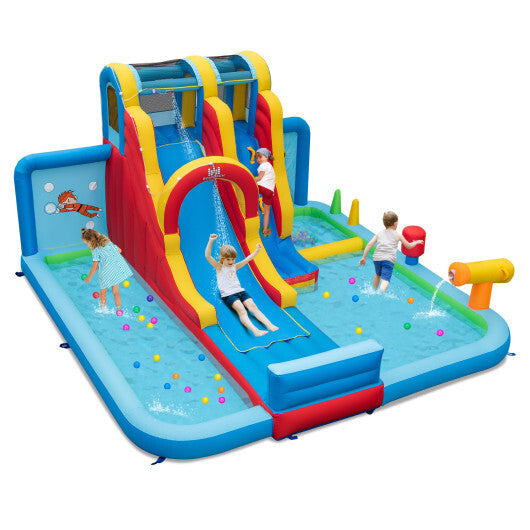 Inflatable Water Slide Water Park with Long Slide and Splash Pools and Ball Pit without Blower W2B
