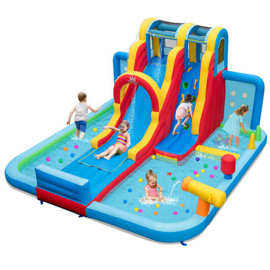 Inflatable Water Slide Water Park with Long Slide and Splash Pools and Ball Pit without Blower W2B