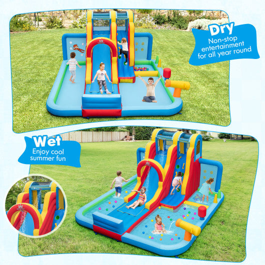 Inflatable Water Slide Water Park with Long Slide and Splash Pools and Ball Pit without Blower W2B