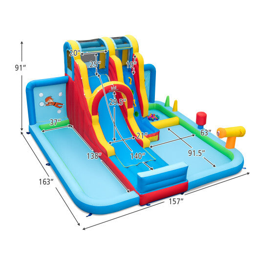 Inflatable Water Slide Water Park with Long Slide and Splash Pools and Ball Pit without Blower W2B
