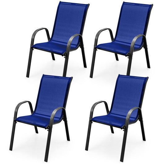4 Pieces Stackable Patio Dining Chairs Set with Armrest-Navy W2B