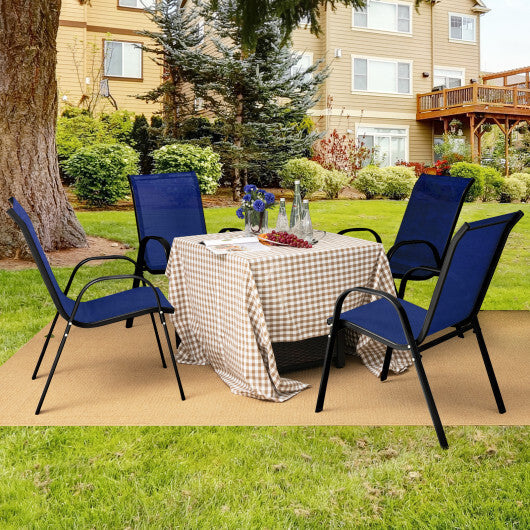 4 Pieces Stackable Patio Dining Chairs Set with Armrest-Navy W2B