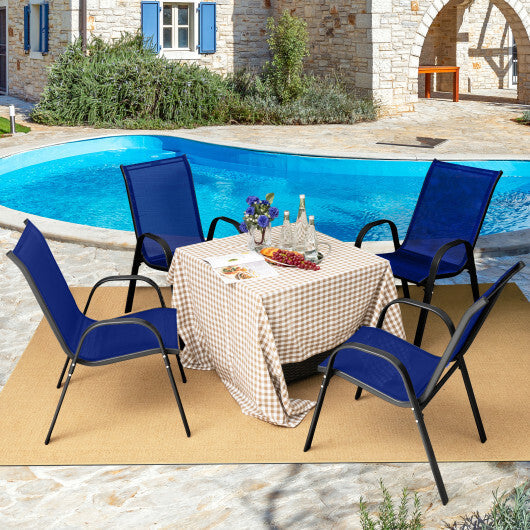4 Pieces Stackable Patio Dining Chairs Set with Armrest-Navy W2B