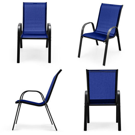 4 Pieces Stackable Patio Dining Chairs Set with Armrest-Navy W2B