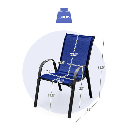 4 Pieces Stackable Patio Dining Chairs Set with Armrest-Navy W2B