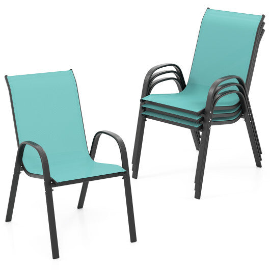 4 Pieces Stackable Patio Dining Chairs Set with Armrest-Navy W2B