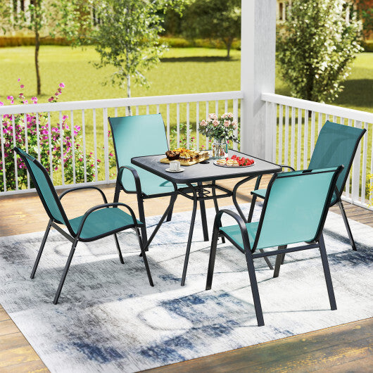 4 Pieces Stackable Patio Dining Chairs Set with Armrest-Navy W2B