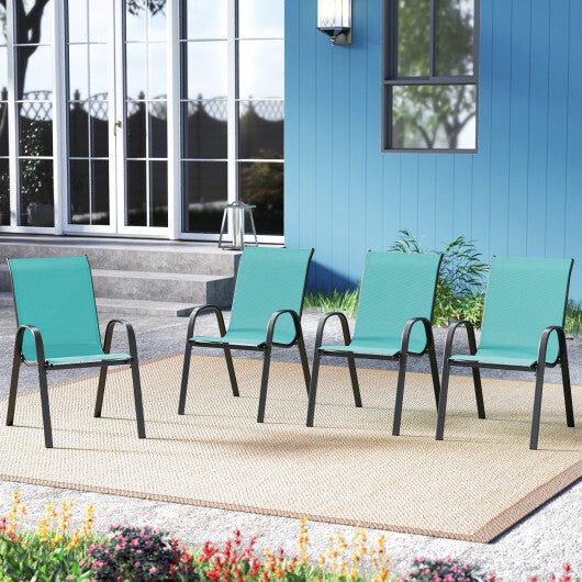4 Pieces Stackable Patio Dining Chairs Set with Armrest-Navy W2B