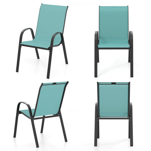 4 Pieces Stackable Patio Dining Chairs Set with Armrest-Navy W2B