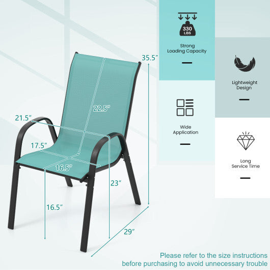4 Pieces Stackable Patio Dining Chairs Set with Armrest-Navy W2B