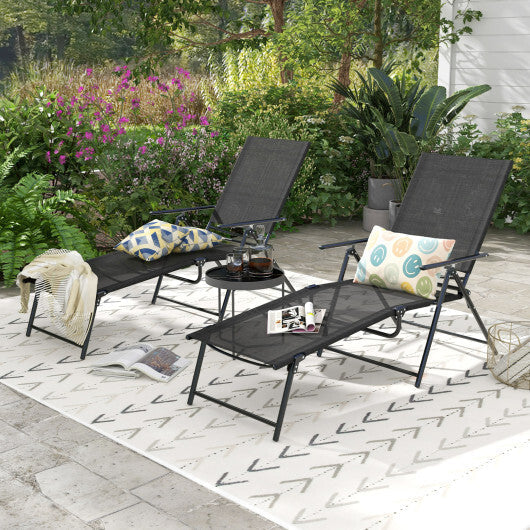 2 Piece Patio Folding Chaise Lounge Chairs Recliner with 6-Level Backrest-Coffee W2B