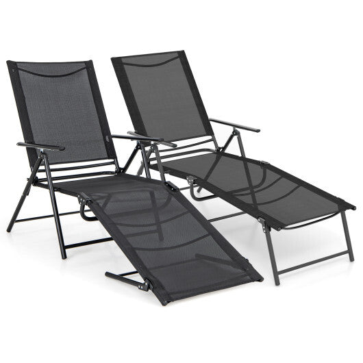 2 Piece Patio Folding Chaise Lounge Chairs Recliner with 6-Level Backrest-Coffee W2B