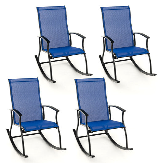 2 Pieces Outdoor Rocking Chairs with Breathable Backrest-Navy