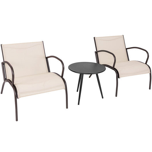 3 Piece Patio Metal Aluminum Wide Armchair and Table Set-Rusic Brown W2B