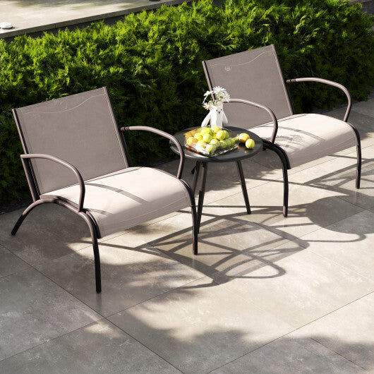 3 Piece Patio Metal Aluminum Wide Armchair and Table Set-Rusic Brown W2B