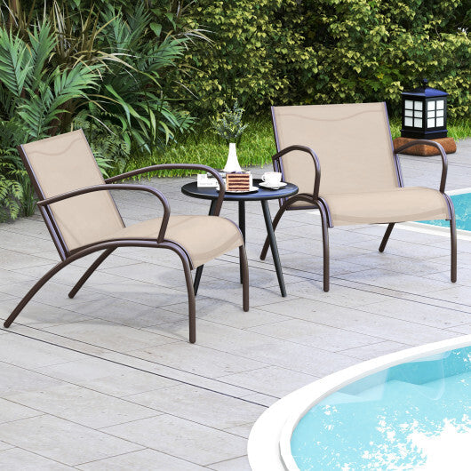 3 Piece Patio Metal Aluminum Wide Armchair and Table Set-Rusic Brown W2B