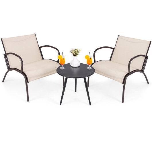 3 Piece Patio Metal Aluminum Wide Armchair and Table Set-Rusic Brown W2B