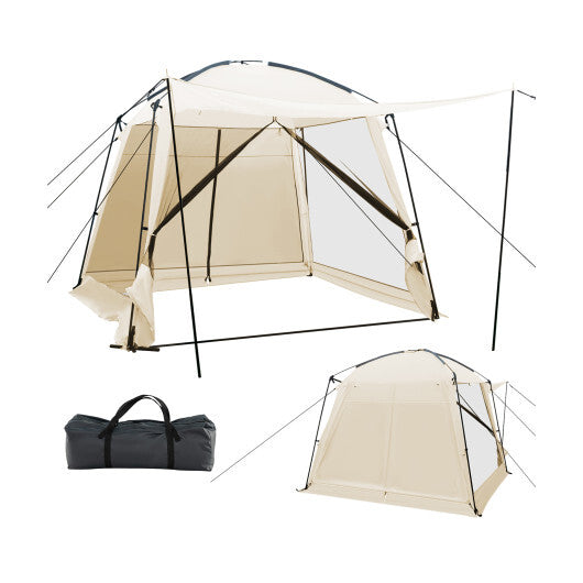 10 x 10 Feet Screened Canopy Tent w/ Vestibule and Zippered Door-Beige W2B