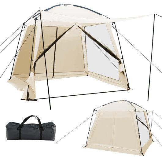 10 x 10 Feet Screened Canopy Tent w/ Vestibule and Zippered Door-Beige W2B