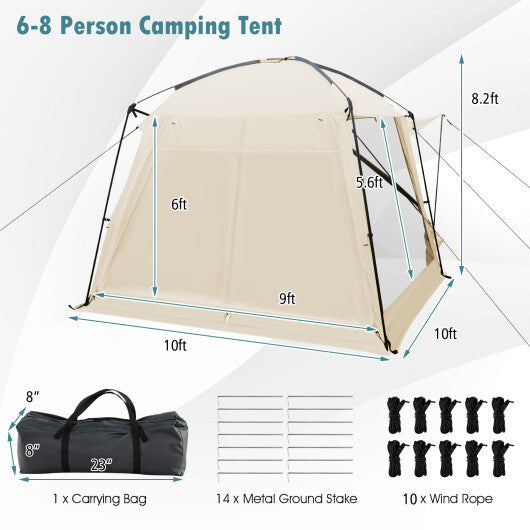 10 x 10 Feet Screened Canopy Tent w/ Vestibule and Zippered Door-Beige W2B
