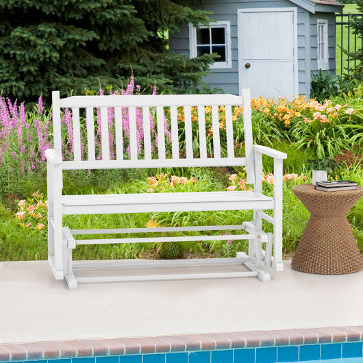 2 Seats Outdoor Glider Bench with Armrests and Slatted Seat-Gray W2B