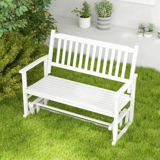 2 Seats Outdoor Glider Bench with Armrests and Slatted Seat-Gray W2B