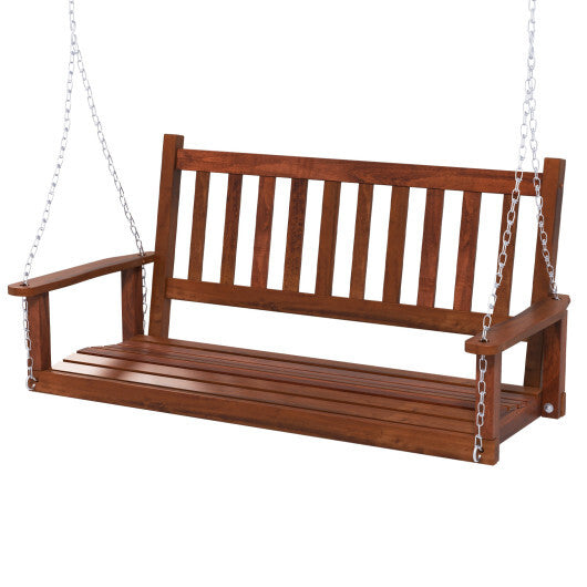 2-Person Wooden Outdoor Porch Swing with 500 lbs Weight Capacity-Brown W2B