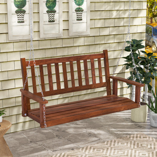 2-Person Wooden Outdoor Porch Swing with 500 lbs Weight Capacity-Brown W2B