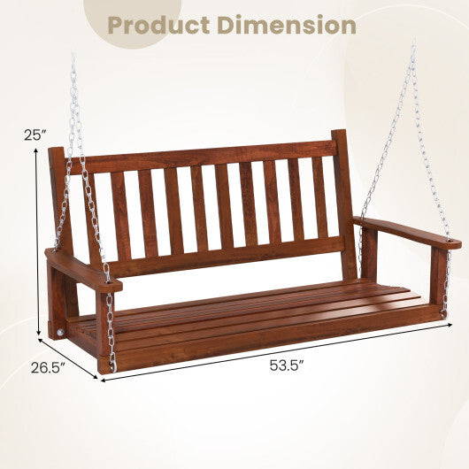 2-Person Wooden Outdoor Porch Swing with 500 lbs Weight Capacity-Brown W2B