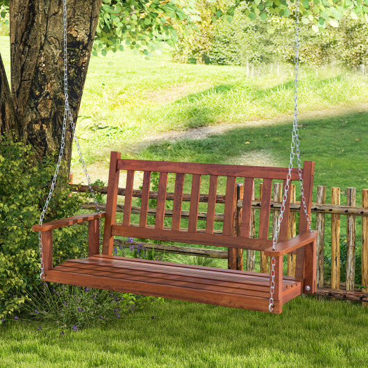 2-Person Wooden Outdoor Porch Swing with 500 lbs Weight Capacity-Brown W2B