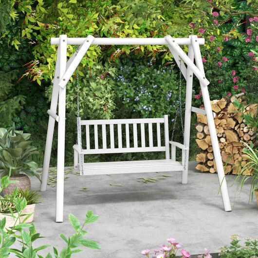 2-Person Wooden Outdoor Porch Swing with 500 lbs Weight Capacity-Brown W2B