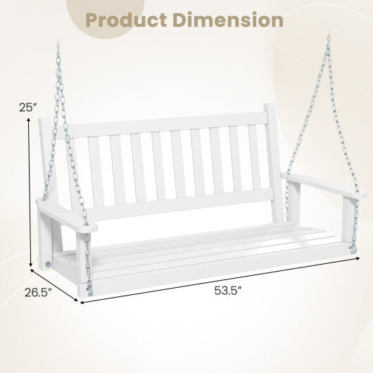 2-Person Wooden Outdoor Porch Swing with 500 lbs Weight Capacity-Brown W2B